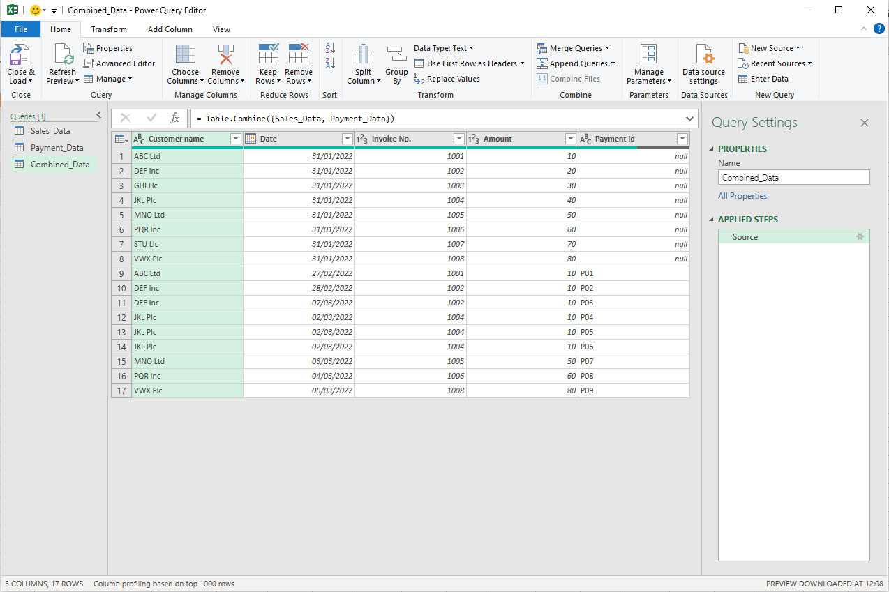 Data comparison layout