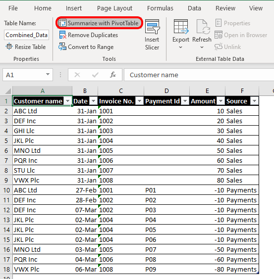 Data comparison layout