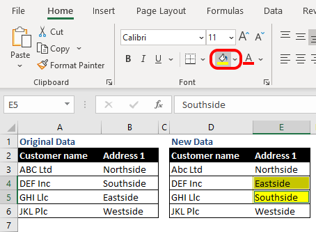 Data comparison layout