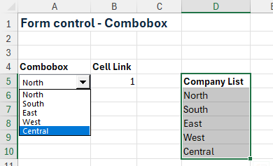 Screenshot of Data validation list