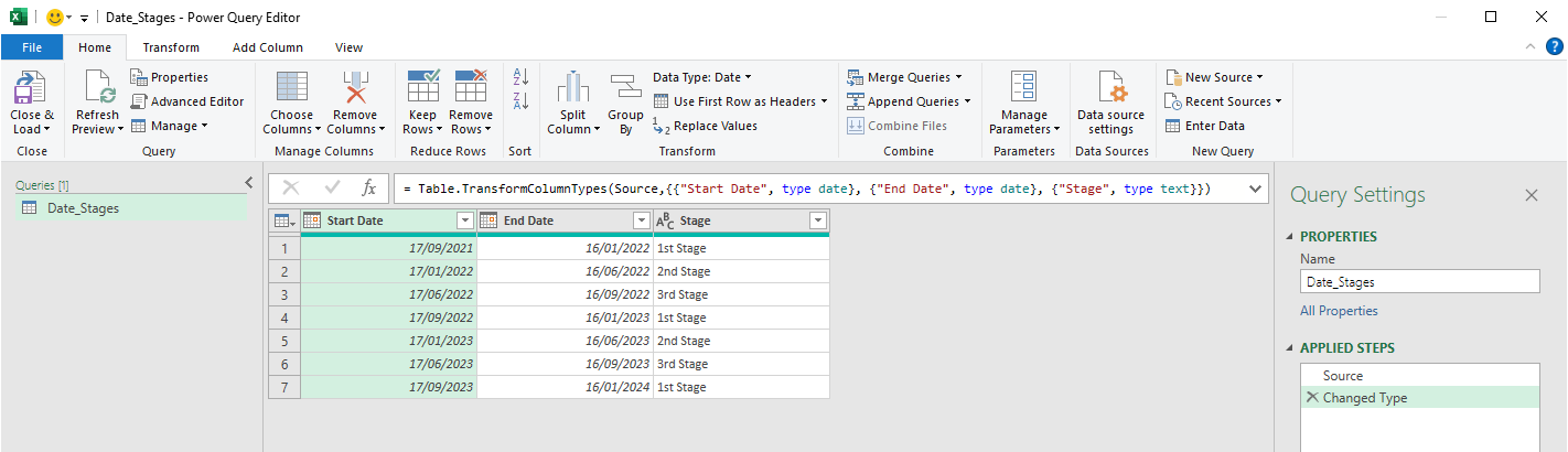 Expand date ranges into a full list of dates