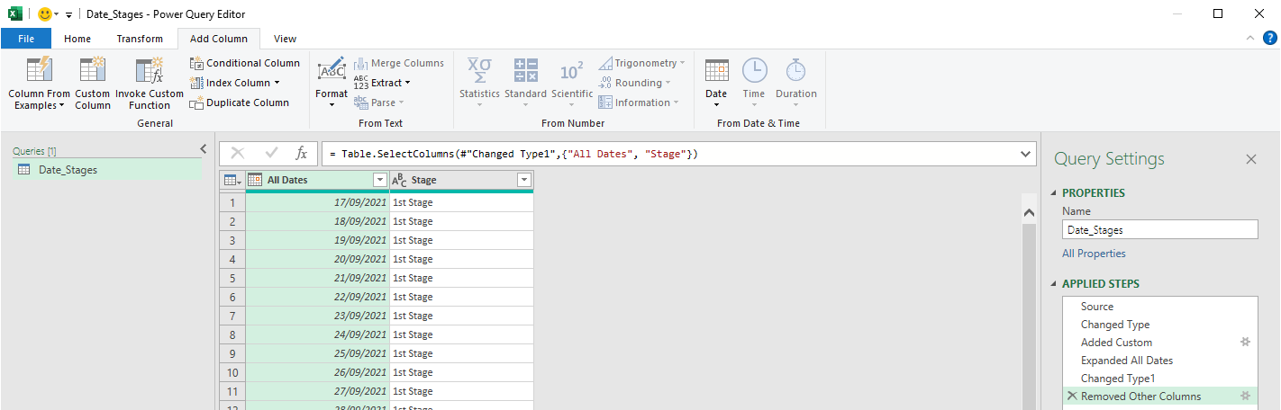 Expand date ranges into a full list of dates