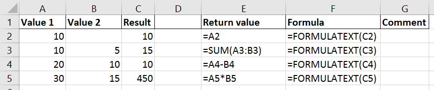 FORMULATEXT examples