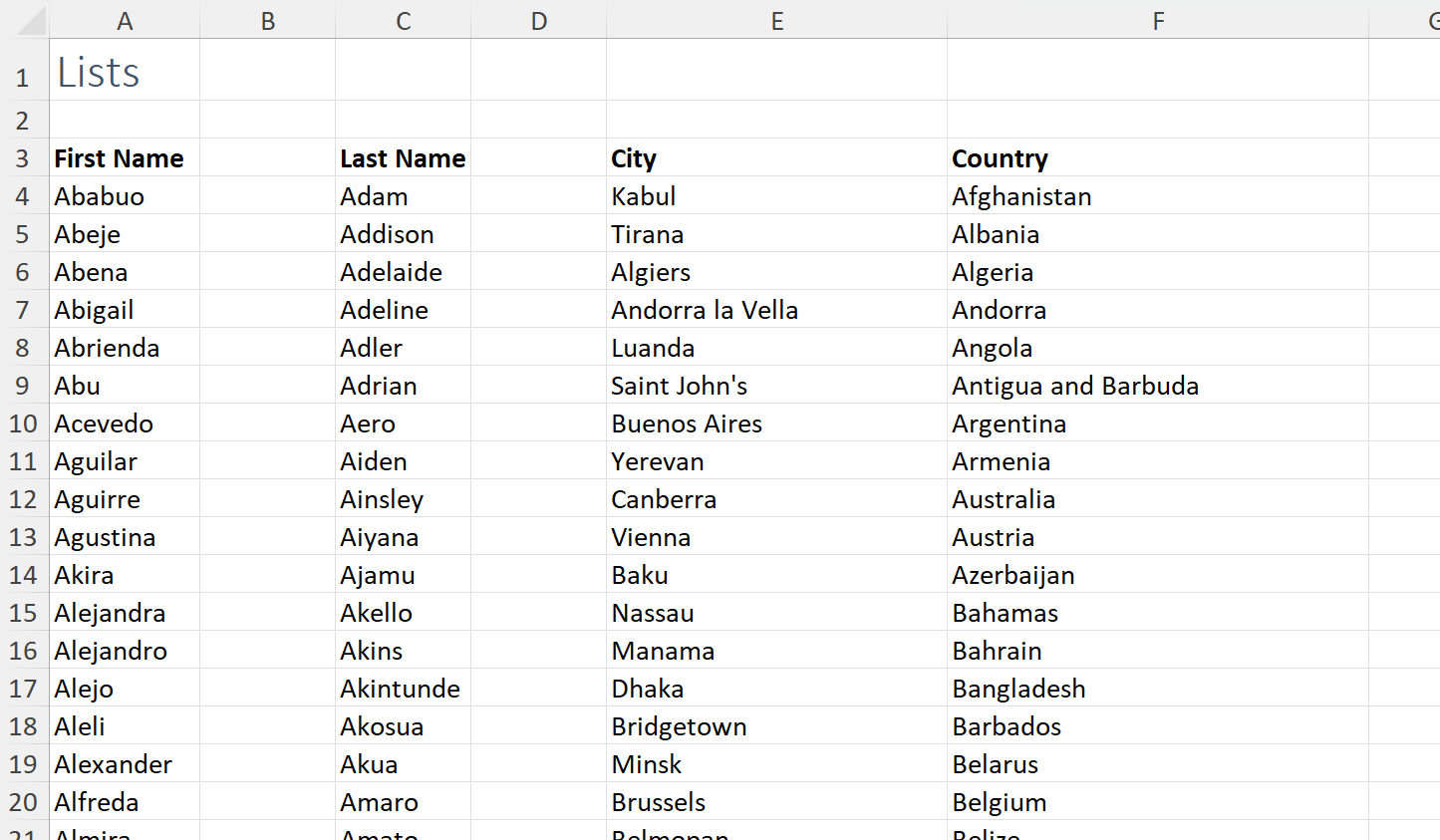 Random data from lists