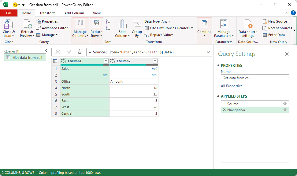 Get data from a single cell to fill a column