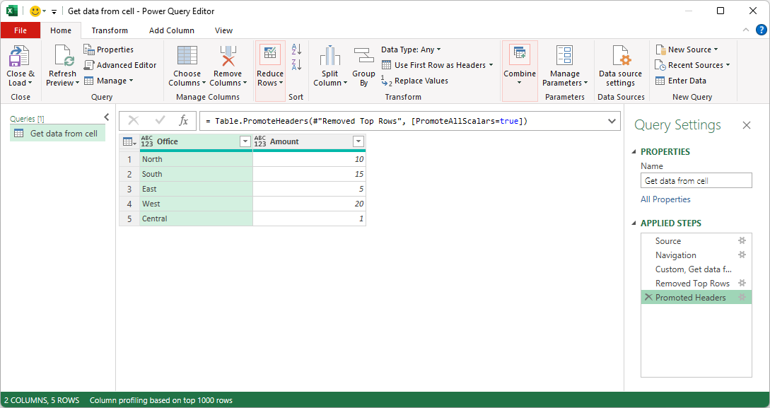 Get data from a single cell to fill a column