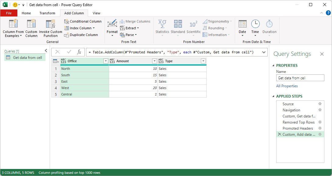 Get data from a single cell to fill a column