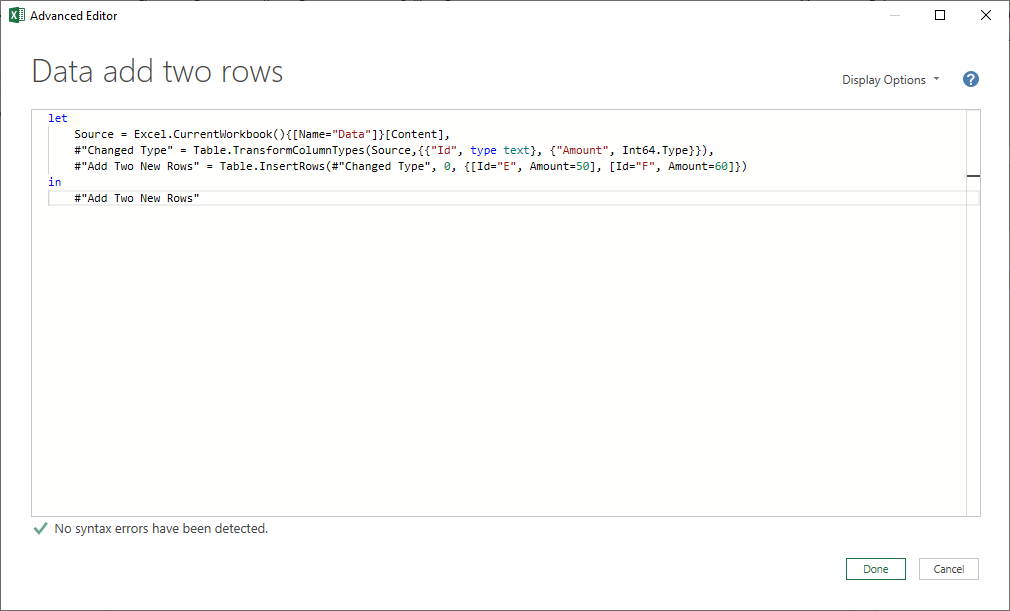 Manually add data to a table