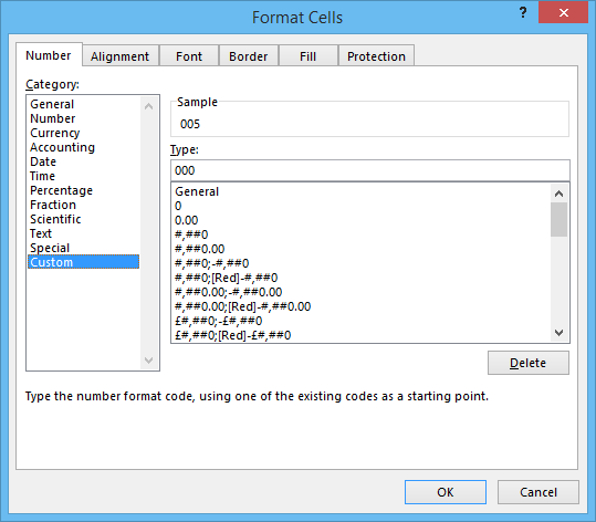 Screenshot of format cells window