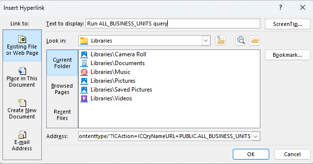 Running queries from Excel links