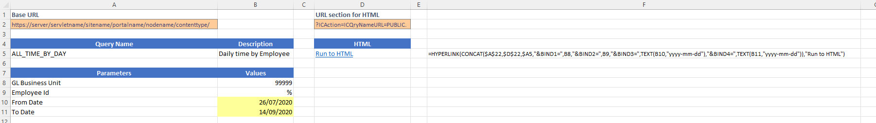 Running queries from Excel links