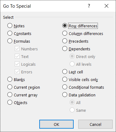 Quickly select differences