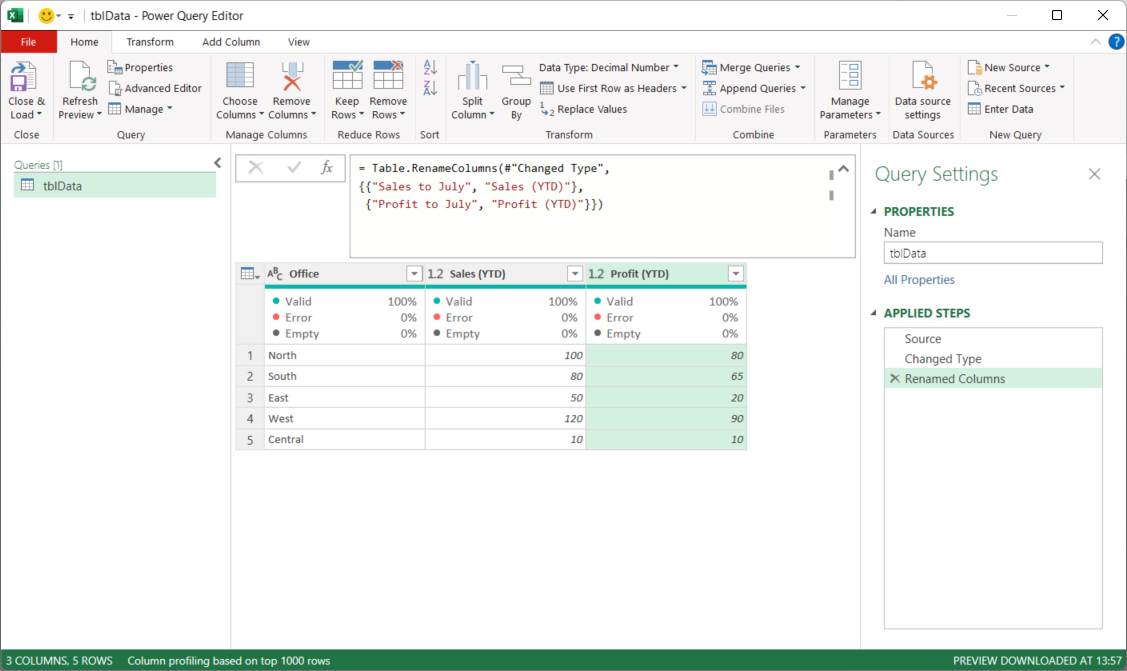 Rename columns based on position