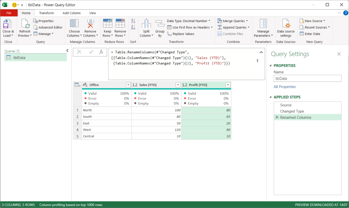 Rename columns based on position