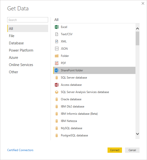 Setup PowerBI to refresh from a OneDrive folder