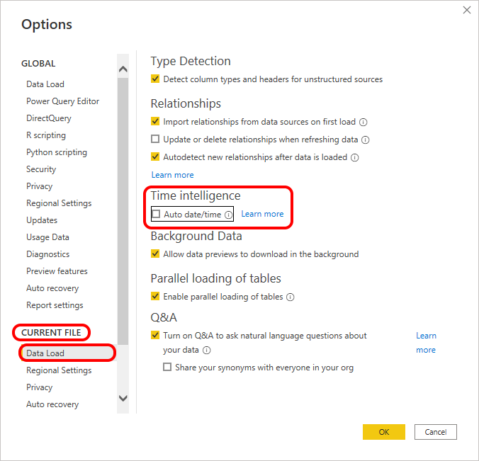 Turn off automatic date hierarchy in Power BI